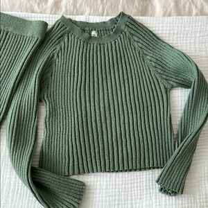 Green Ribbed Women's Sweater & Skirt set